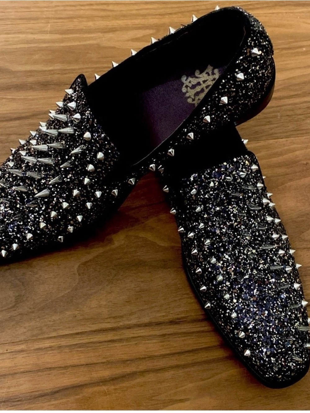 Men’s Black Glitter Spike Loafers Size 9 Studded Formal Party Shoes